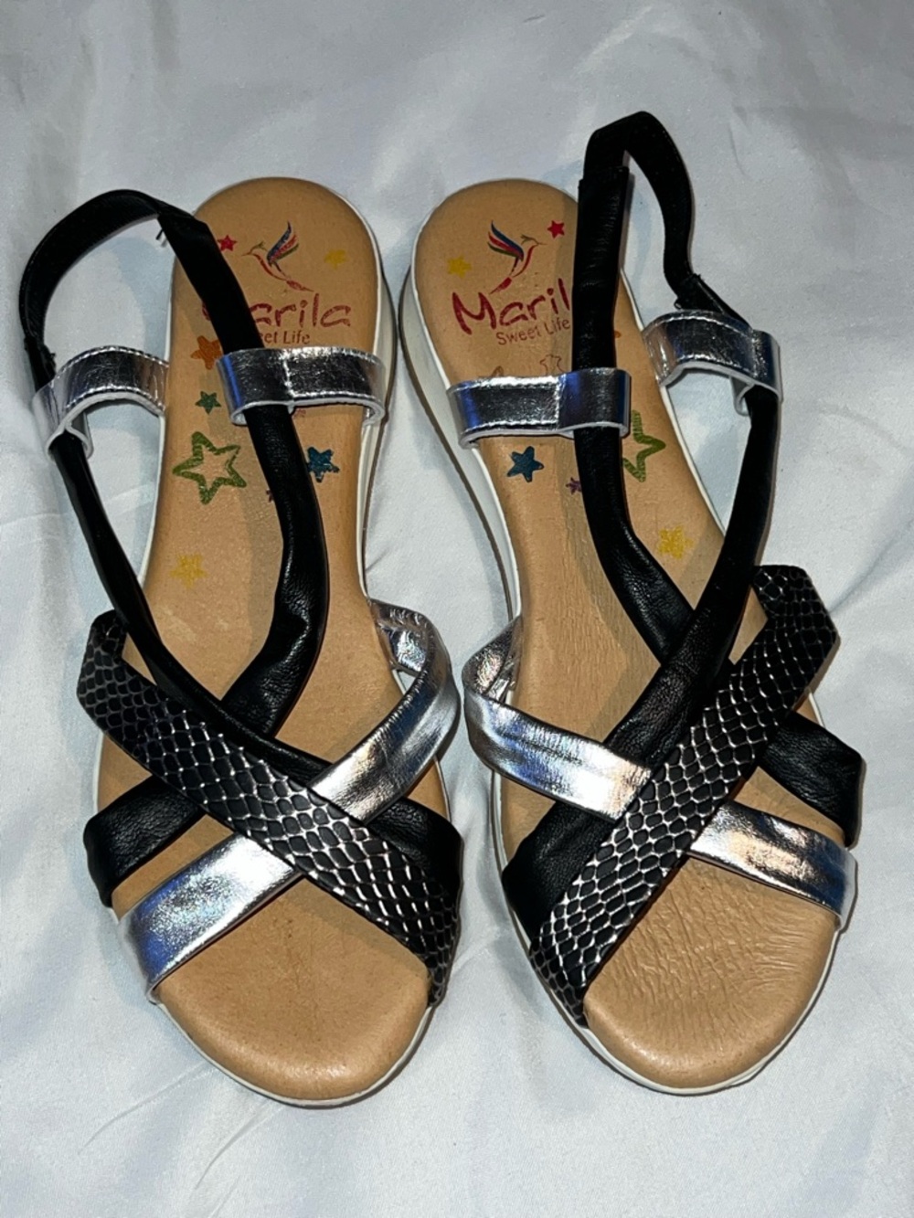 MARILA Black & Silver Women's Slingback Sandals